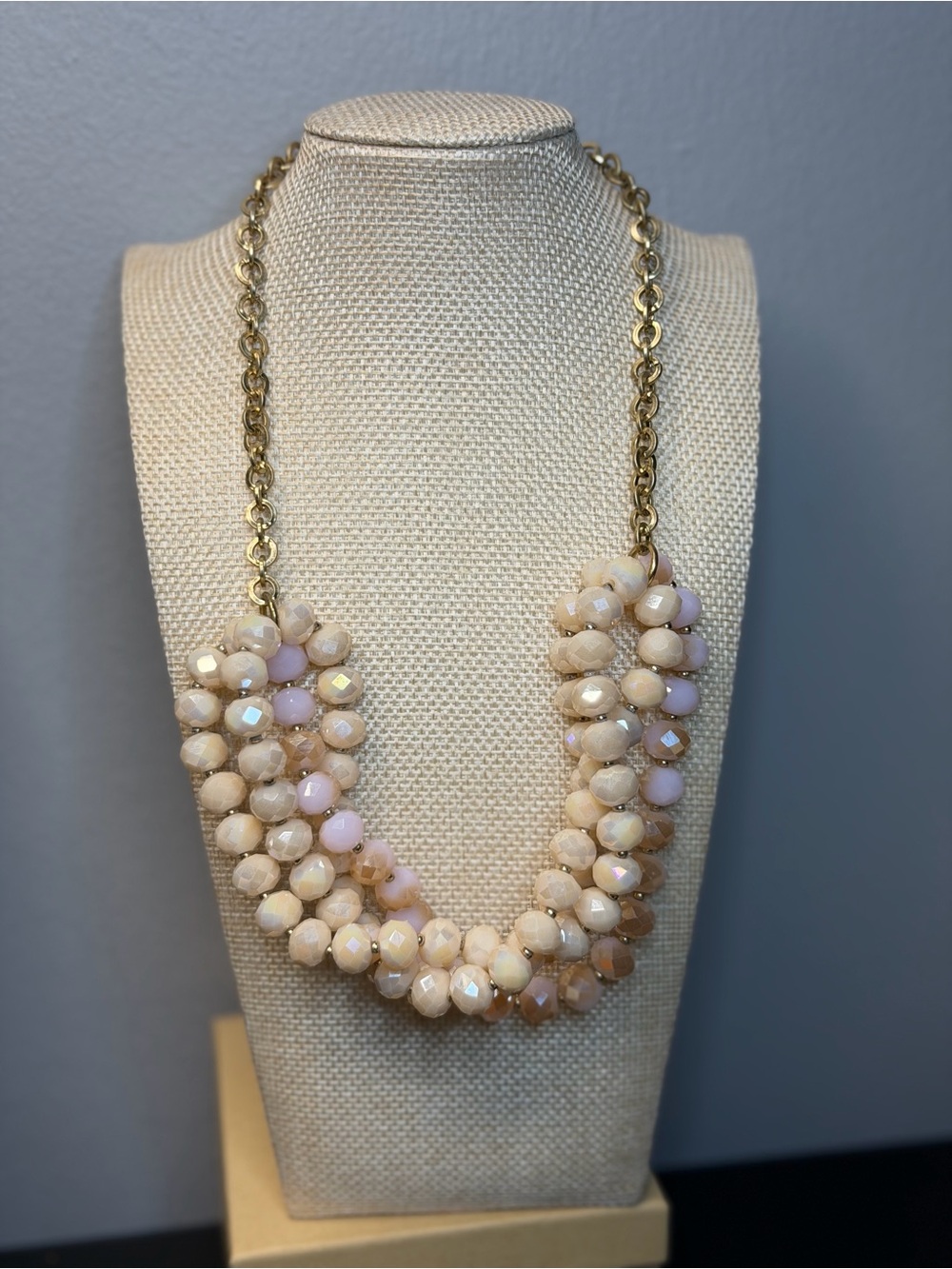 Elegant Cream & Blush Beaded Statement Necklace - adjustable 12 in drop